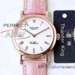 Perfect Replica Rolex Geneve Cellini White Face Rose Gold Smooth Bezel Pink Leather 33mm Women's Watch